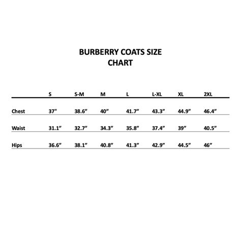 Burberry women's coat size chart